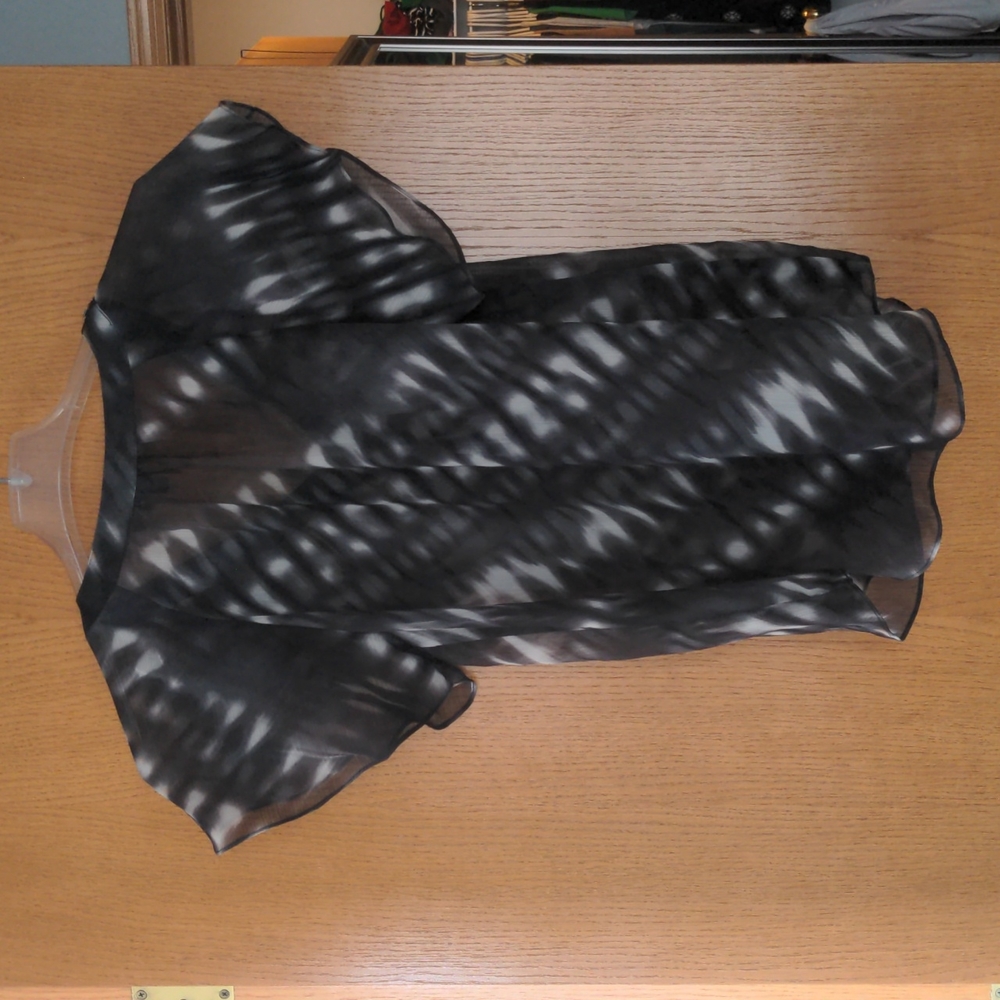 Express Black And White Print Sheer Beaded Top - image 5